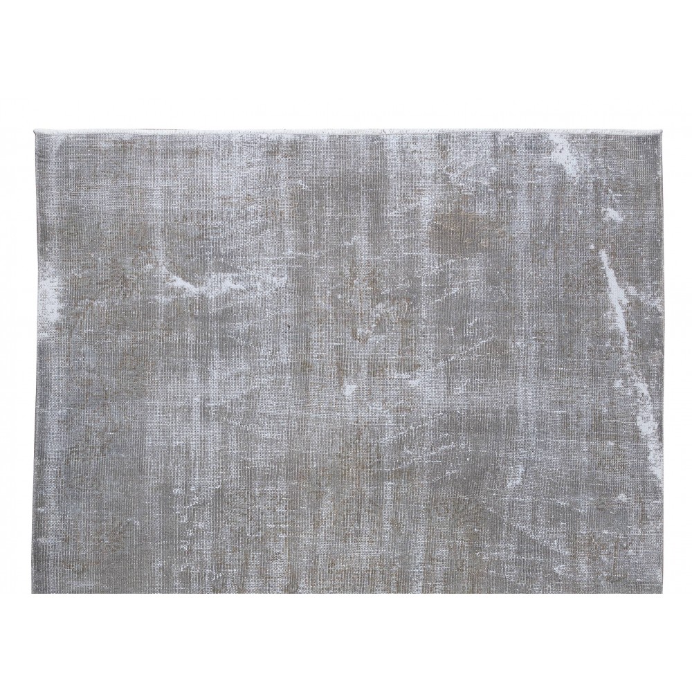 Distressed Handmade Wool Area Rug Over-Dyed in Gray, Vintage Turkish Carpet for Modern Interiors