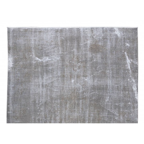 Distressed Handmade Wool Area Rug Over-Dyed in Gray, Vintage Turkish Carpet for Modern Interiors