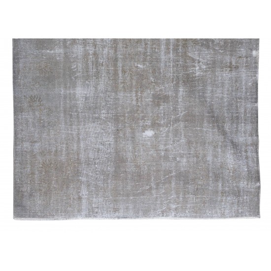 Distressed Handmade Wool Area Rug Over-Dyed in Gray, Vintage Turkish Carpet for Modern Interiors