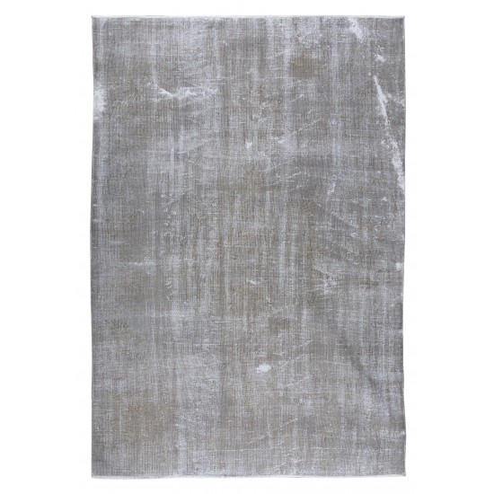 Distressed Handmade Wool Area Rug Over-Dyed in Gray, Vintage Turkish Carpet for Modern Interiors