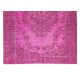 Vintage Handmade Turkish Rug Over-Dyed in Pink, Wool and Cotton Carpet with Medallion Design