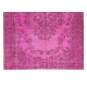 Vintage Handmade Turkish Rug Over-Dyed in Pink, Wool and Cotton Carpet with Medallion Design