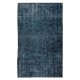 Navy Blue Over-Dyed Rug for Modern Interiors, Vintage Hand-Knotted Turkish Wool Carpet