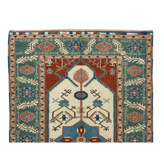 Vintage Geometric Design Rug, Authentic Handmade Turkish Carpet