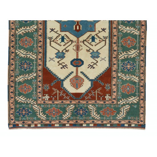 Vintage Geometric Design Rug, Authentic Handmade Turkish Carpet