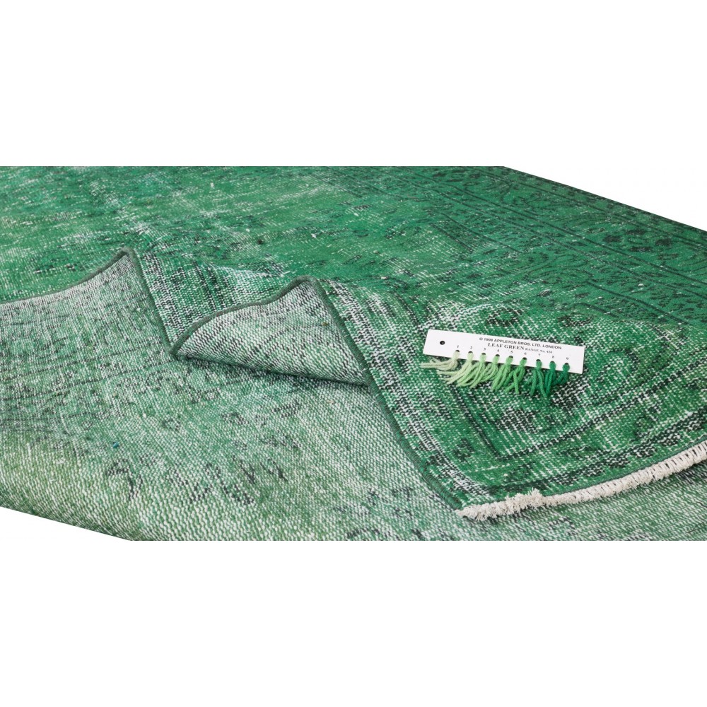 Handmade Turkish Vintage Rug in Green Color, Ideal for Modern Interiors