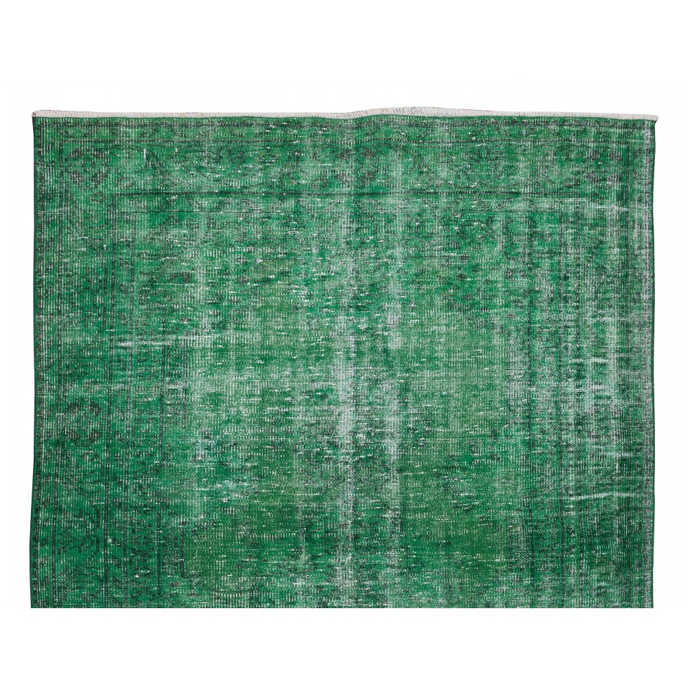 Handmade Turkish Vintage Rug in Green Color, Ideal for Modern Interiors