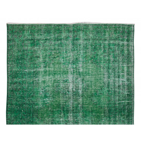 Handmade Central Anatolian Vintage Rug Over-Dyed in Green, Ideal for Modern Interiors