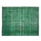 Handmade Central Anatolian Vintage Rug Over-Dyed in Green, Ideal for Modern Interiors