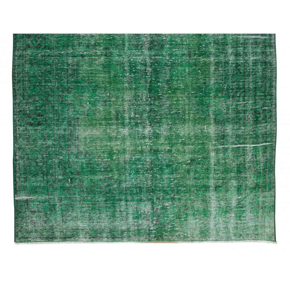 Handmade Turkish Vintage Rug in Green Color, Ideal for Modern Interiors