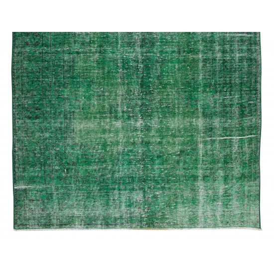 Handmade Central Anatolian Vintage Rug Over-Dyed in Green, Ideal for Modern Interiors Handmade Central Anatolian Vintage Rug Over-Dyed in Green, Ideal for Modern Interiors