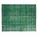 Handmade Central Anatolian Vintage Rug Over-Dyed in Green, Ideal for Modern Interiors