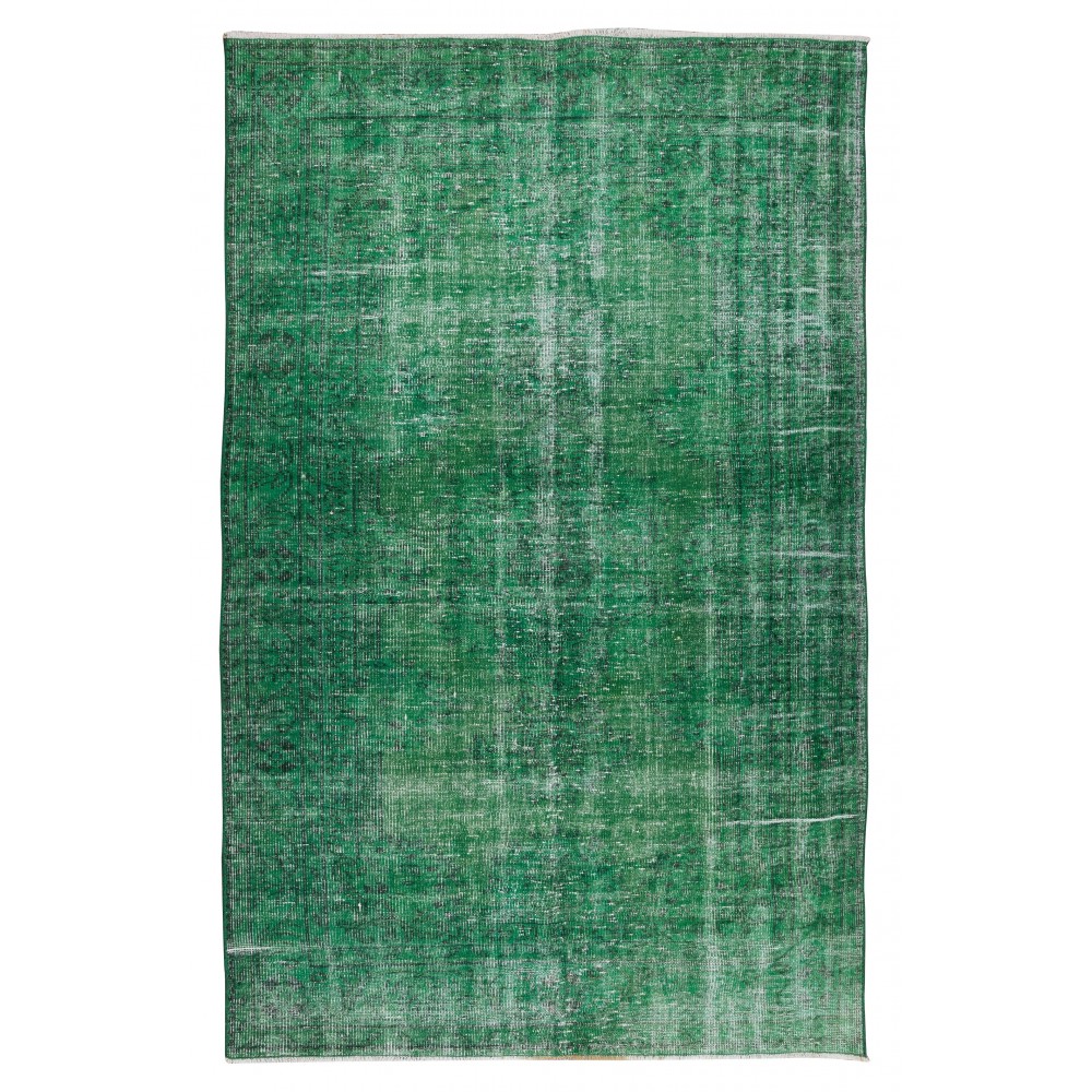 Handmade Turkish Vintage Rug in Green Color, Ideal for Modern Interiors