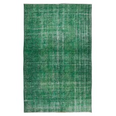Handmade Turkish Vintage Rug in Green Color, Ideal for Modern Interiors