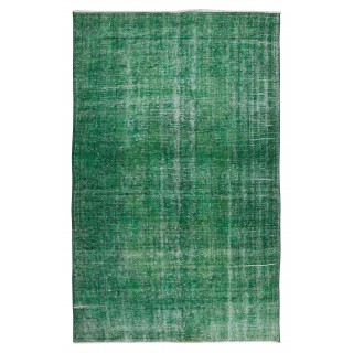 Handmade Turkish Vintage Rug in Green Color, Ideal for Modern Interiors