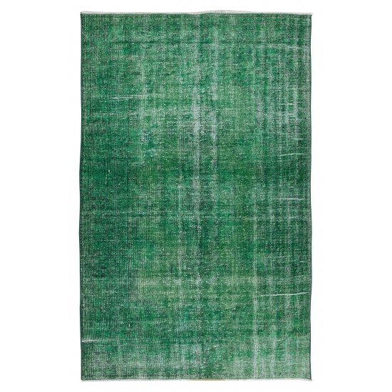 Handmade Central Anatolian Vintage Rug Over-Dyed in Green, Ideal for Modern Interiors Handmade Central Anatolian Vintage Rug Over-Dyed in Green, Ideal for Modern Interiors