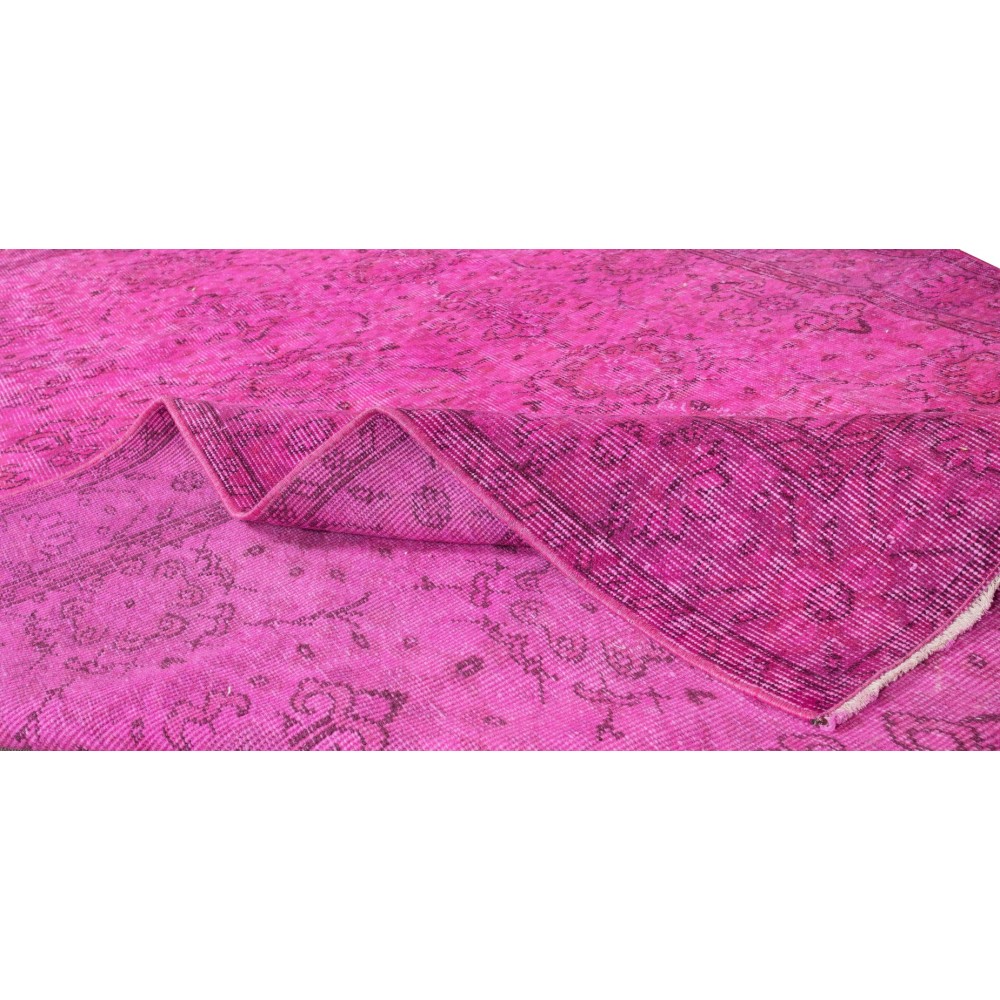 Modern Handmade Turkish Rug in Pink Color, Floral Pattern Wool Carpet
