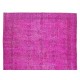 Modern Handmade Turkish Rug in Pink Color, Floral Pattern Wool Carpet