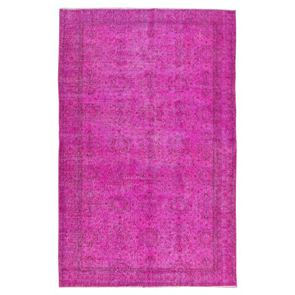 Modern Handmade Turkish Rug in Pink Color, Floral Pattern Wool Carpet