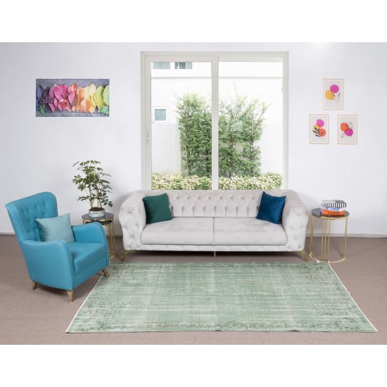 Handmade Central Anatolian Vintage Rug Over-Dyed in Light Green, Ideal for Modern Interiors Handmade Central Anatolian Vintage Rug Over-Dyed in Light Green, Ideal for Modern Interiors