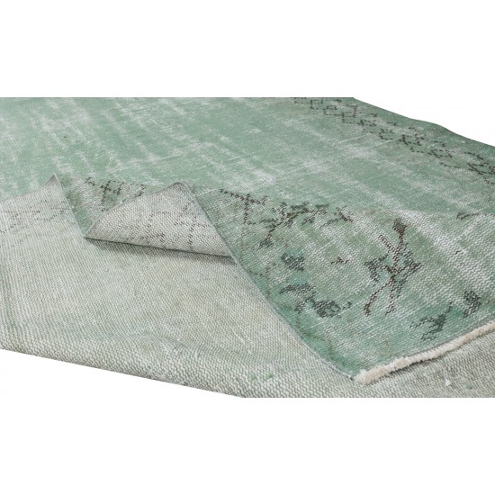 Handmade Central Anatolian Vintage Rug Over-Dyed in Light Green, Ideal for Modern Interiors