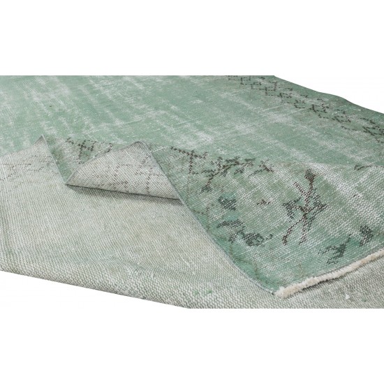 Handmade Central Anatolian Vintage Rug Over-Dyed in Light Green, Ideal for Modern Interiors Handmade Central Anatolian Vintage Rug Over-Dyed in Light Green, Ideal for Modern Interiors