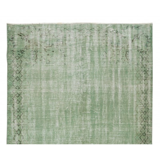 Handmade Central Anatolian Vintage Rug Over-Dyed in Light Green, Ideal for Modern Interiors