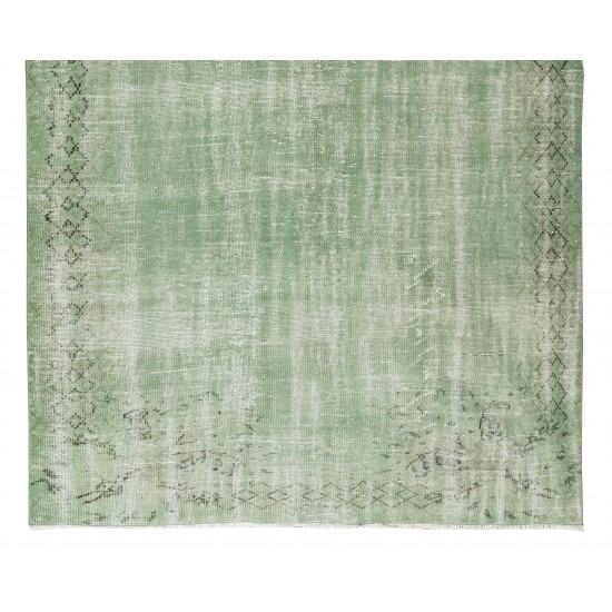 Handmade Central Anatolian Vintage Rug Over-Dyed in Light Green, Ideal for Modern Interiors