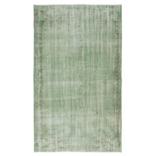 Handmade Central Anatolian Vintage Rug Over-Dyed in Light Green, Ideal for Modern Interiors