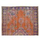 Handmade Central Anatolian Vintage Rug in Burnt Orange, Purple, Blue & Green Color with Medallion Design