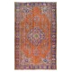 Handmade Central Anatolian Vintage Rug in Burnt Orange, Purple, Blue & Green Color with Medallion Design