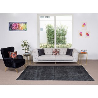 Modern Turkish Area Rug Over-Dyed in Black, Vintage Handmade Wool Carpet