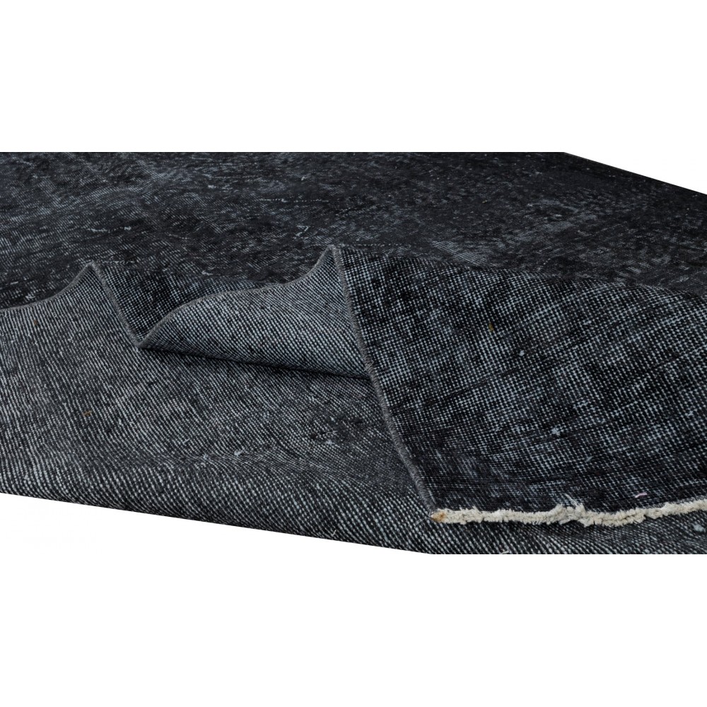 Modern Turkish Area Rug Over-Dyed in Black, Vintage Handmade Wool Carpet