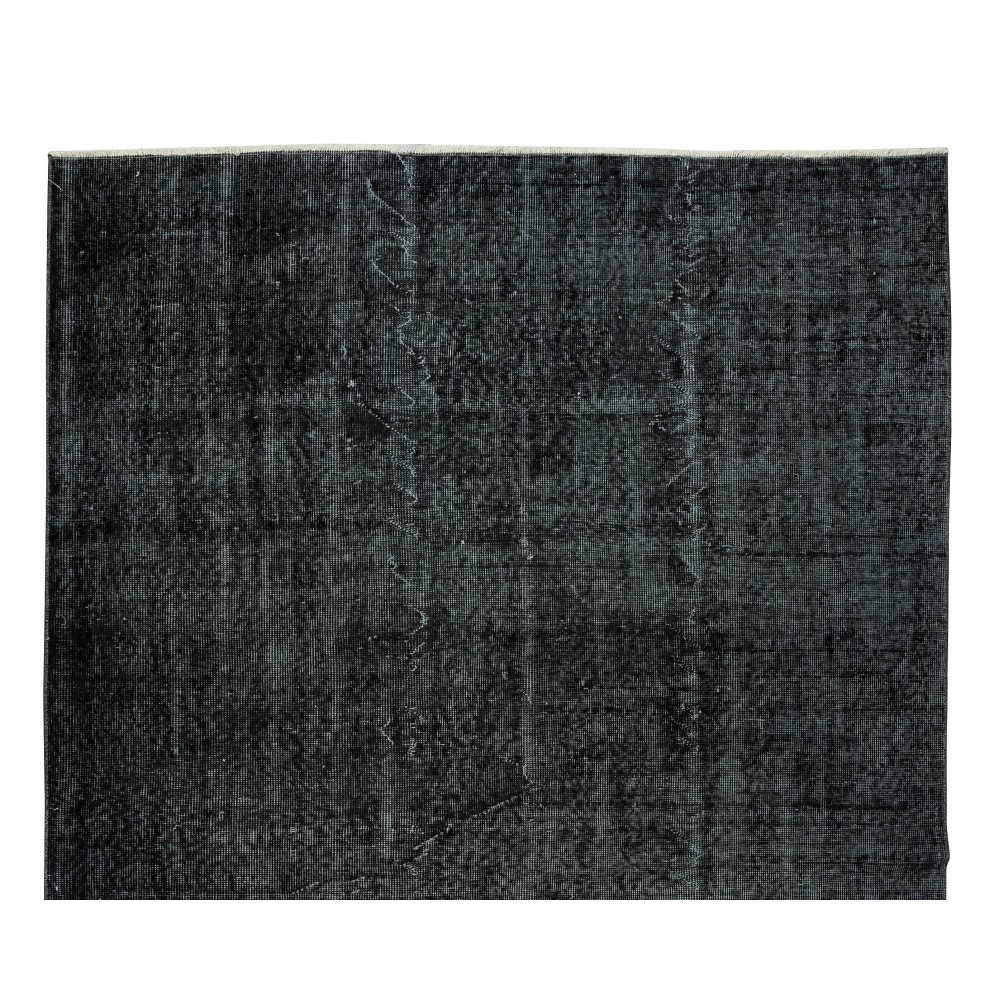 Modern Turkish Area Rug Over-Dyed in Black, Vintage Handmade Wool Carpet