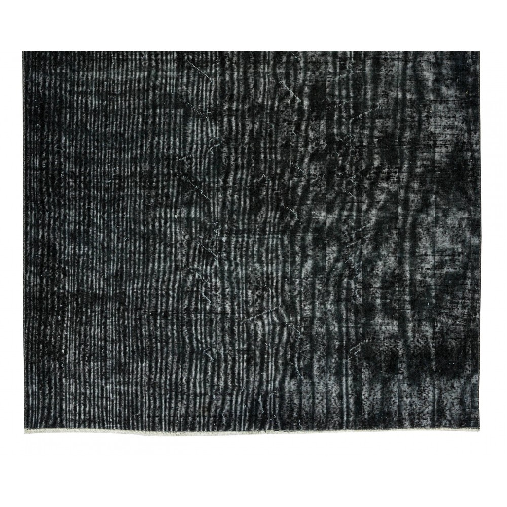 Modern Turkish Area Rug Over-Dyed in Black, Vintage Handmade Wool Carpet