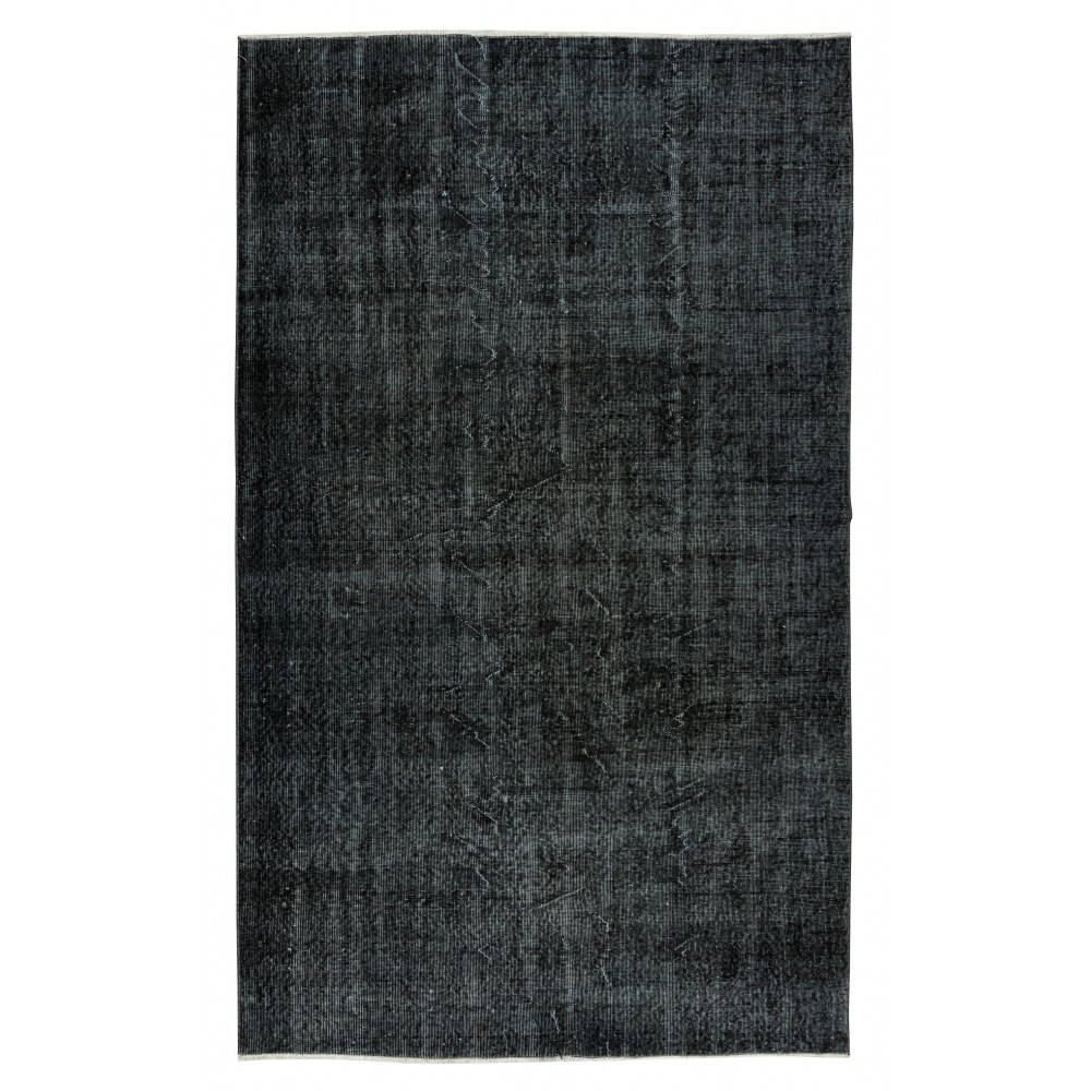 Modern Turkish Area Rug Over-Dyed in Black, Vintage Handmade Wool Carpet