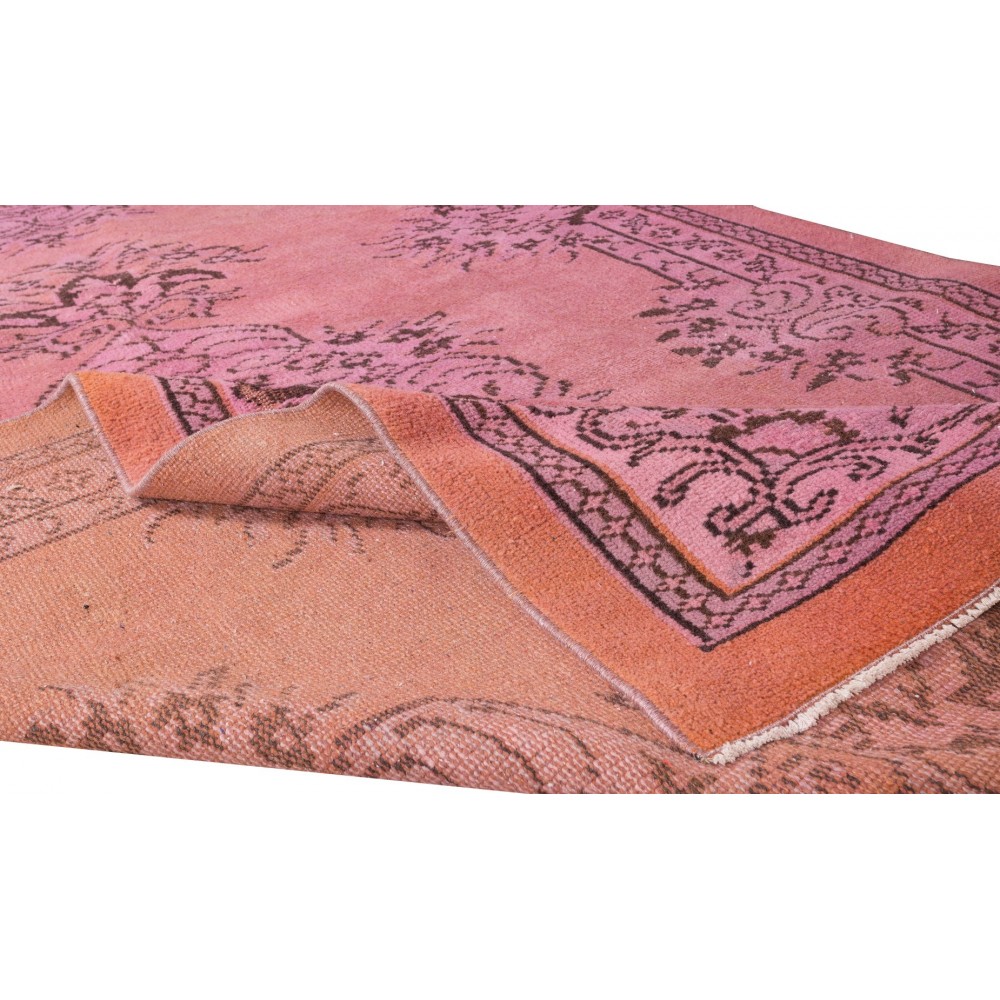 Traditional Vintage Handmade Turkish Rug Over-Dyed in Pink, Great for Office & Home Decor