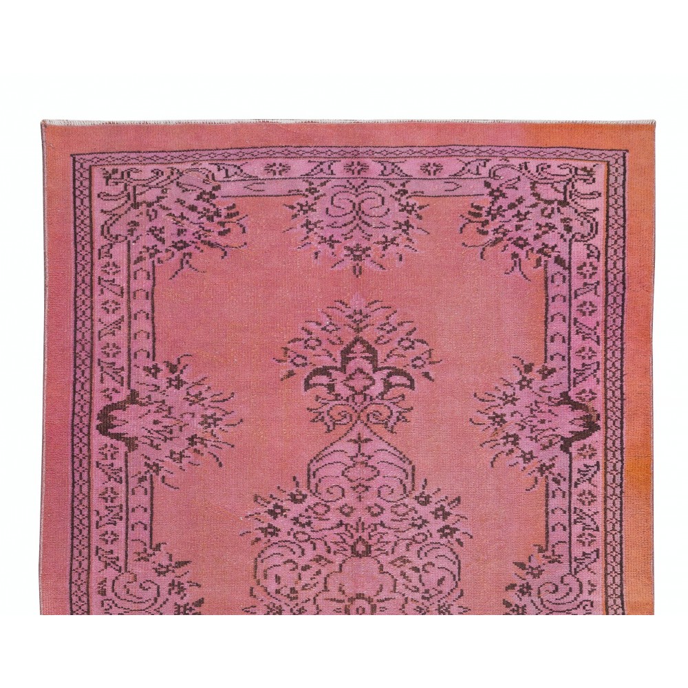 Traditional Vintage Handmade Turkish Rug Over-Dyed in Pink, Great for Office & Home Decor