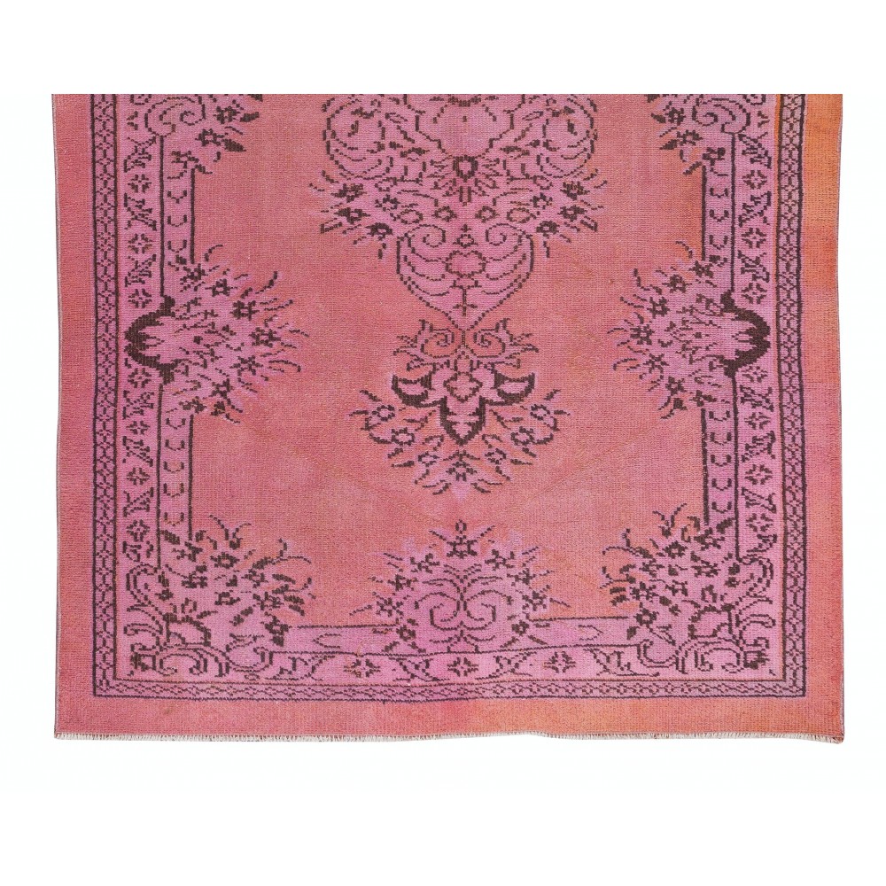 Traditional Vintage Handmade Turkish Rug Over-Dyed in Pink, Great for Office & Home Decor