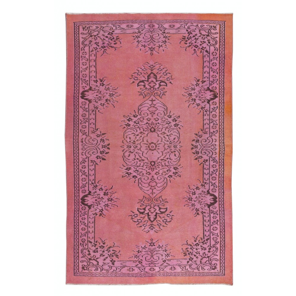 Traditional Vintage Handmade Turkish Rug Over-Dyed in Pink, Great for Office & Home Decor