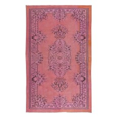 Traditional Vintage Handmade Turkish Rug Over-Dyed in Pink, Great for Office & Home Decor
