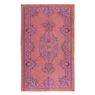 Traditional Vintage Handmade Turkish Rug Over-Dyed in Pink, Great for Office & Home Decor