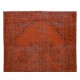 Medallion Pattern Orange Over-dyed Rug, Upcycled Turkish Handmade Carpet for Modern Interiors