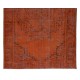 Medallion Pattern Orange Over-dyed Rug, Upcycled Turkish Handmade Carpet for Modern Interiors