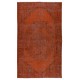 Medallion Pattern Orange Over-dyed Rug, Upcycled Turkish Handmade Carpet for Modern Interiors