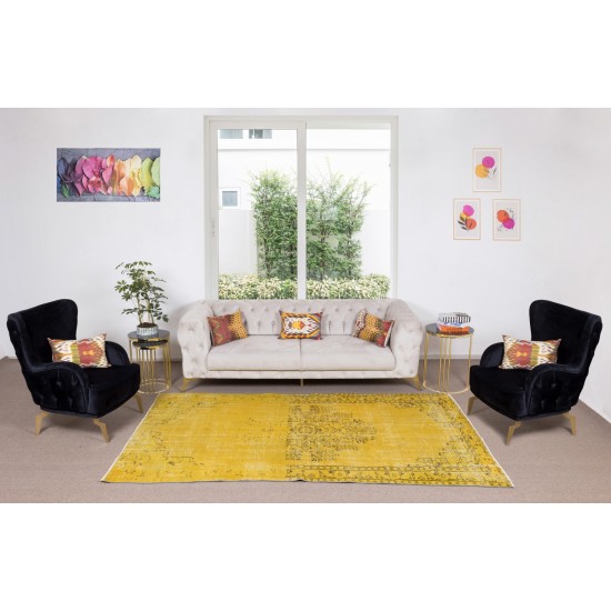 1960s Yellow Over-dyed Rug for Modern Home & Office Decor, Turkish Handmade Carpet 1960s Yellow Over-dyed Rug for Modern Home & Office Decor, Turkish Handmade Carpet