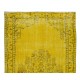 1960s Yellow Over-dyed Rug for Modern Home & Office Decor, Turkish Handmade Carpet
