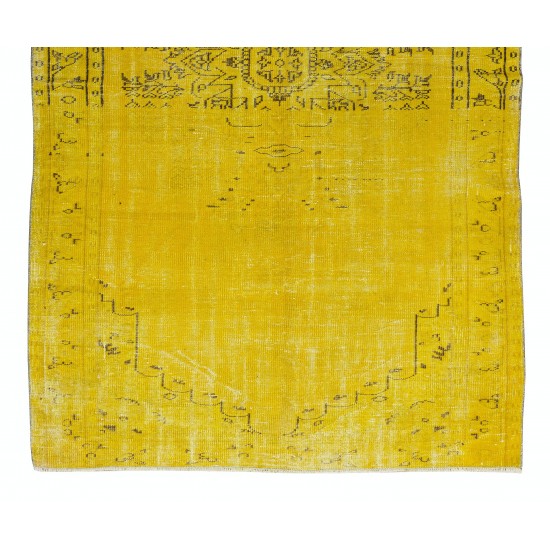 1960s Yellow Over-dyed Rug for Modern Home & Office Decor, Turkish Handmade Carpet 1960s Yellow Over-dyed Rug for Modern Home & Office Decor, Turkish Handmade Carpet