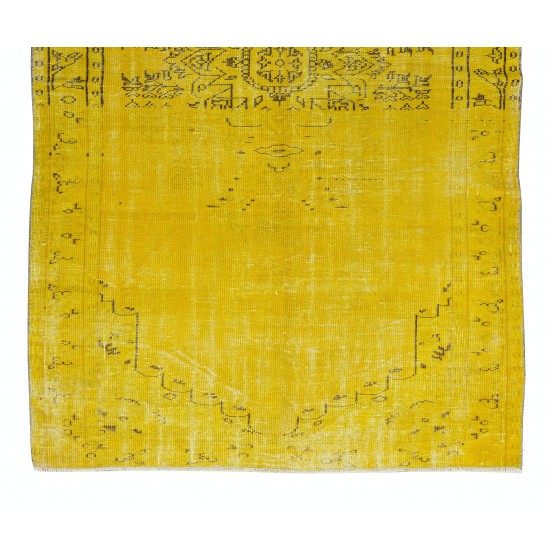 1960s Yellow Over-dyed Rug for Modern Home & Office Decor, Turkish Handmade Carpet