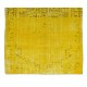 1960s Yellow Over-dyed Rug for Modern Home & Office Decor, Turkish Handmade Carpet